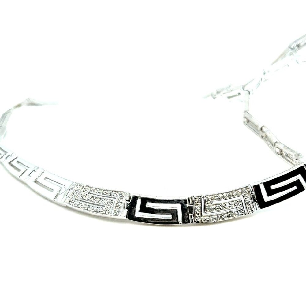 Silver 925 Pave‎ Cubic Zirconia Greek Necklace
